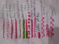 Ejemplos de puntadas de bordado, como la puntada de espiga, formadas por dos hilos.