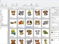 Organizador de bordados con diseños de animales. El archivo dst "guinea-pig.pes" se muestra en el panel de vista previa.