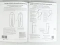 Diagramas y texto explican cómo corregir el vocabulario de costura en patrones de pantalones desequilibrados, mostrando cómo ajustar costuras para evitar arrugas.