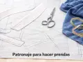 Patronaje para hacer prendas. Tijeras, reglas de costura y tela sobre un patrón. Todo lo que necesitas en una mercería.