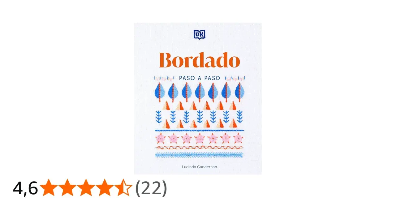 Portada de libro "Bordado Paso a Paso" con diseños de hojas, árboles y estrellas, ideal para aprender felpa perchada.