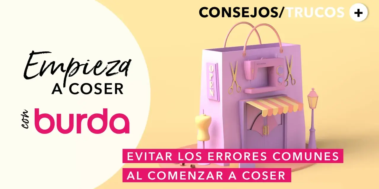 Aprende a coser con Burda. Consejos para evitar errores comunes al empezar. Máquina de coser, tijeras y maniquí en una tienda de ensueño.