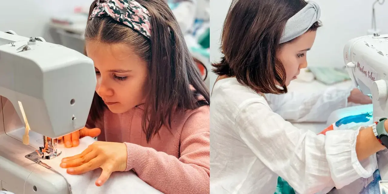 Niñas aprendiendo a coser, ideas para blogs de costura para niños.