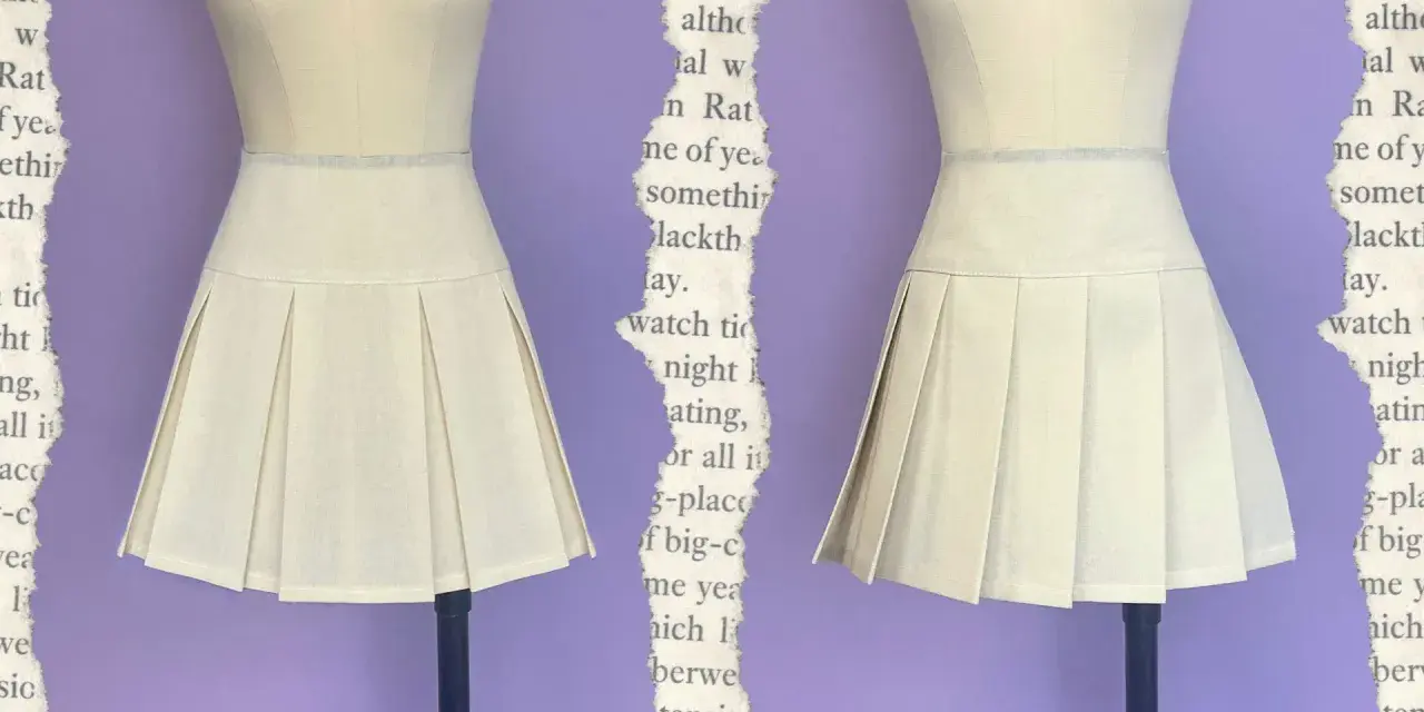 Falda beige con pliegues, una **técnica de costura que forma pliegues en la tela** para un estilo clásico.