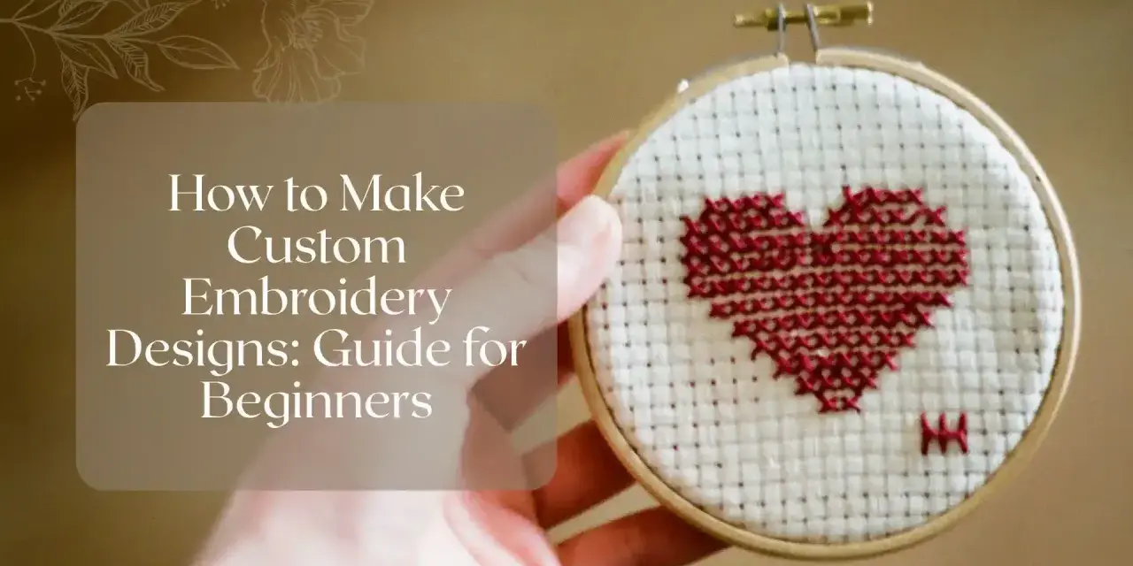Un corazón rojo en punto de cruz sobre tela blanca, parte de un tutorial de **diseño bordado** para principiantes.