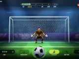 Estrategia y azar en el juego de penaltis online: qué es real. Un portero se prepara en un campo de fútbol virtual, listo para detener un penalti.