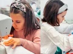 Niñas aprendiendo a coser, ideas para blogs de costura para niños.