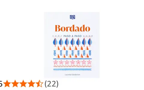 Portada de libro "Bordado Paso a Paso" con diseños de hojas, árboles y estrellas, ideal para aprender felpa perchada.