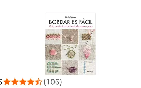 Muestra de libro "Bordar es Fácil" con diversos patrones de hojas bordadas y técnicas paso a paso.