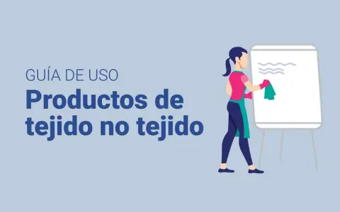 Guía de uso: productos de tejido no tejido. Una persona limpia una pizarra con un paño.