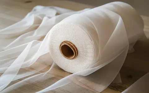 Rollo de organza blanca, mostrando diferentes tipos de organza para manualidades y decoración.