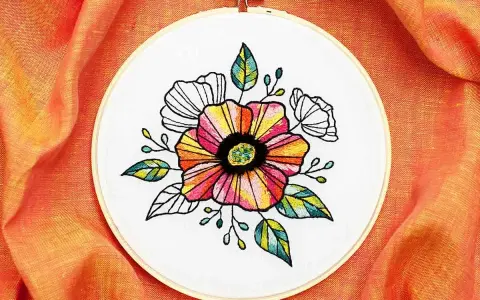 Hermoso bordado de flores coloridas y hojas, ideal como patrones de flores para bordar e imprimir.