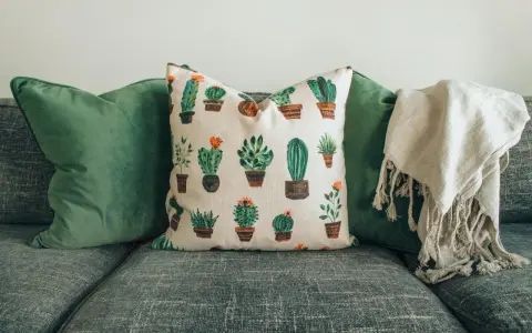 Cojín con estampado de cactus, ideal para inspirar ideas para coser a mano y dar vida a tus proyectos.