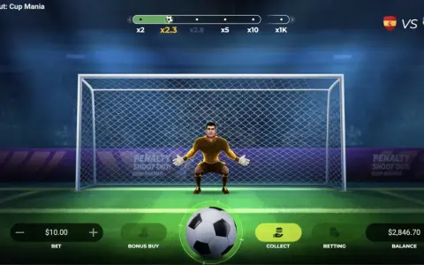 Estrategia y azar en el juego de penaltis online: qué es real. Un portero se prepara en un campo de fútbol virtual, listo para detener un penalti.