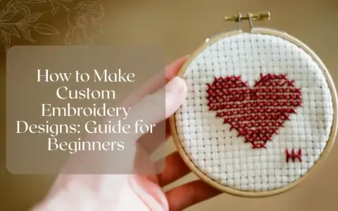 Un corazón rojo en punto de cruz sobre tela blanca, parte de un tutorial de **diseño bordado** para principiantes.