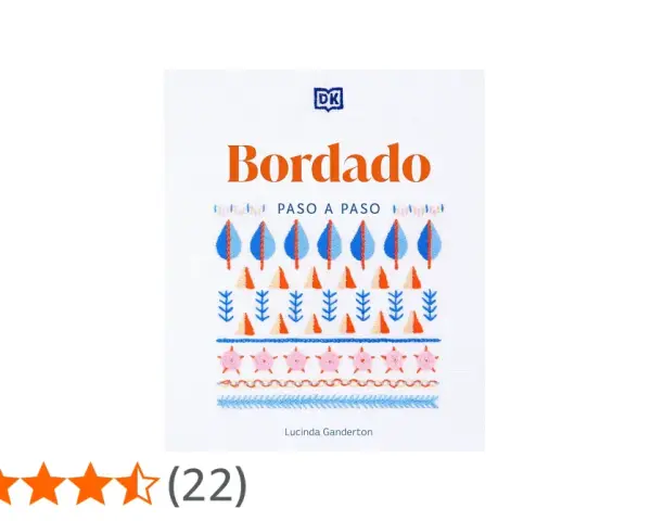 Portada de libro "Bordado Paso a Paso" con diseños de hojas, árboles y estrellas, ideal para aprender felpa perchada.