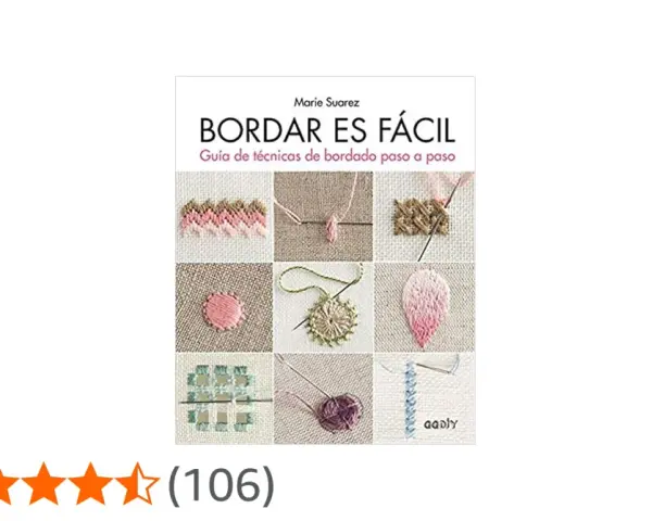Muestra de libro "Bordar es Fácil" con diversos patrones de hojas bordadas y técnicas paso a paso.