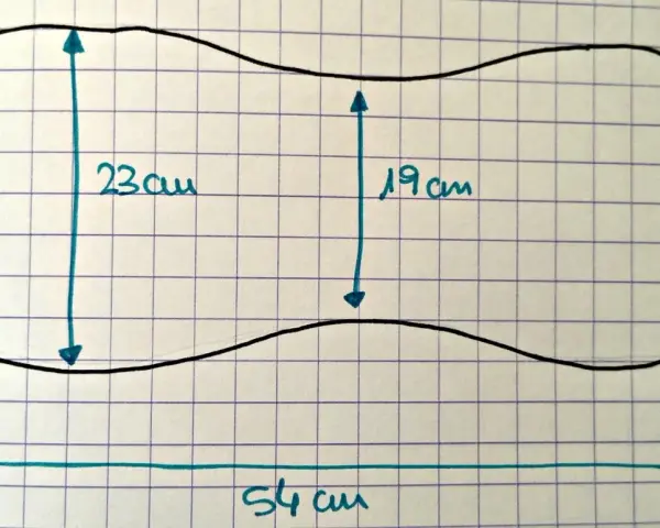 Patrones arrullo bebé medidas: contorno de 54 cm de largo, 23 cm de ancho en los extremos y 19 cm en el centro.