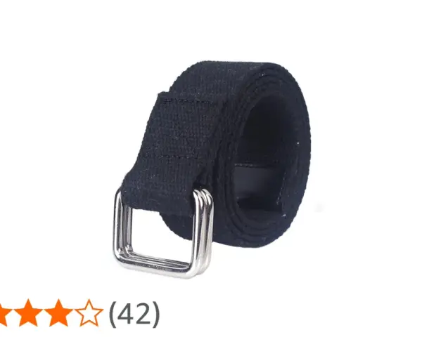 Cinturón negro de tela con hebilla plateada. Ideal para aprender como hacer un cinturón casero.