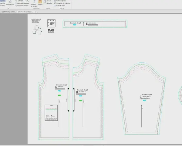 Patrones de costura gratis para imprimir de una camiseta simple, con diferentes tallas y piezas como espalda, delantero, manga larga y corta.
