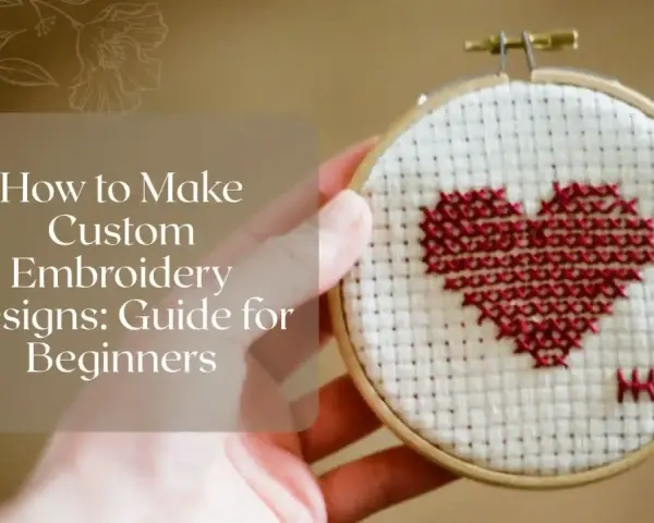 Un corazón rojo en punto de cruz sobre tela blanca, parte de un tutorial de **diseño bordado** para principiantes.