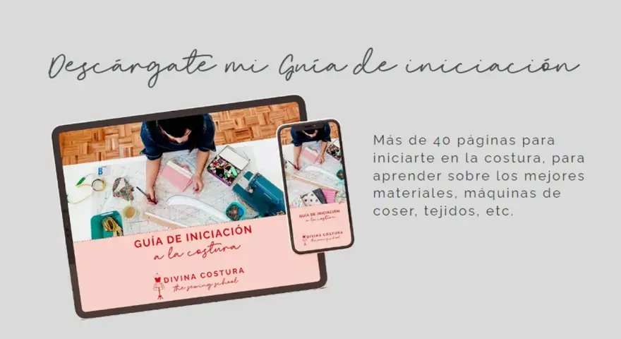 Guía de iniciación a la costura en tablet y móvil, ideal para cursos de costura para principiantes. Aprende sobre materiales y máquinas.