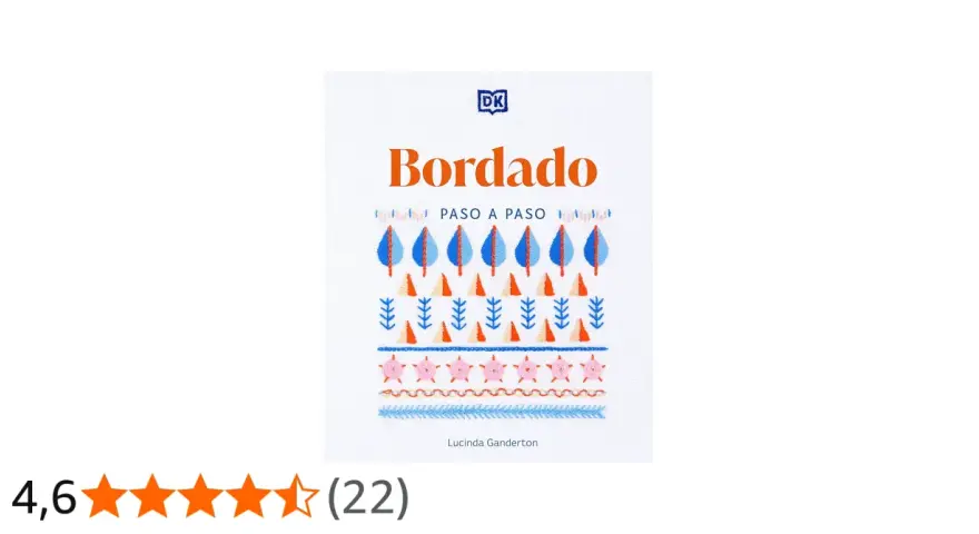 Portada de libro "Bordado Paso a Paso" con diseños de hojas, árboles y estrellas, ideal para aprender felpa perchada.