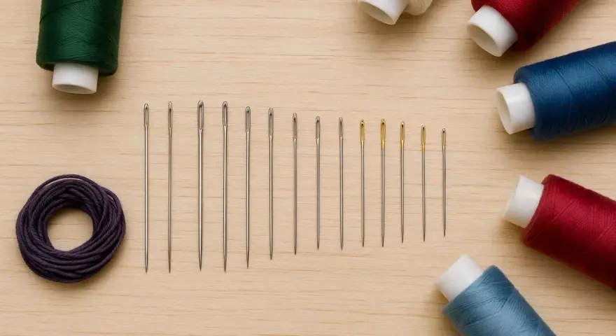 Hilos de colores y agujas de coser, perfectos para tu próximo proyecto de blog de costura.