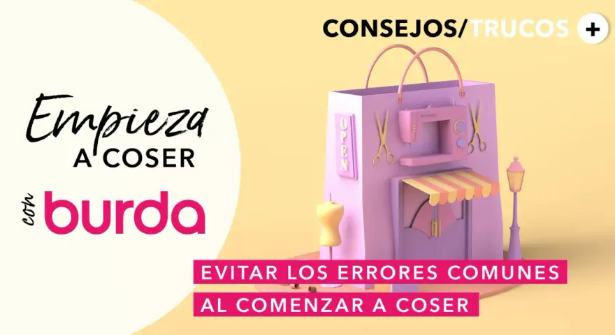 Aprende a coser con Burda. Consejos para evitar errores comunes al empezar. Máquina de coser, tijeras y maniquí en una tienda de ensueño.