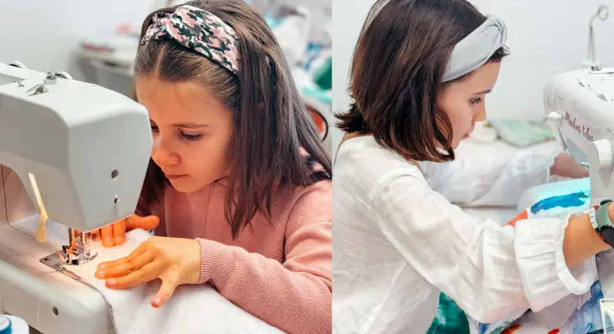 Niñas aprendiendo a coser, ideas para blogs de costura para niños.