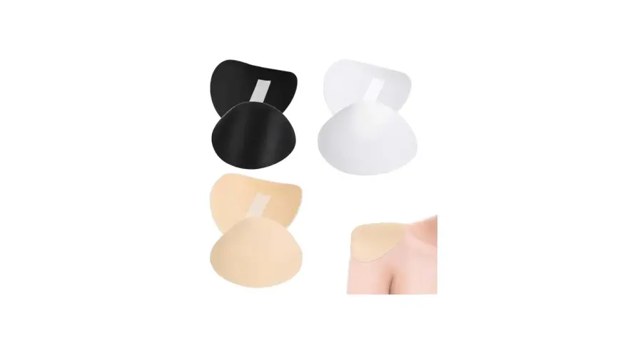 Variedad de tipos de hombreras en negro, blanco y beige. Una imagen muestra cómo se colocan en el hombro.