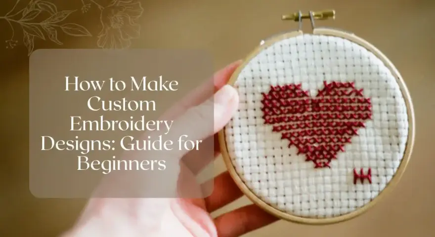 Un corazón rojo en punto de cruz sobre tela blanca, parte de un tutorial de **diseño bordado** para principiantes.