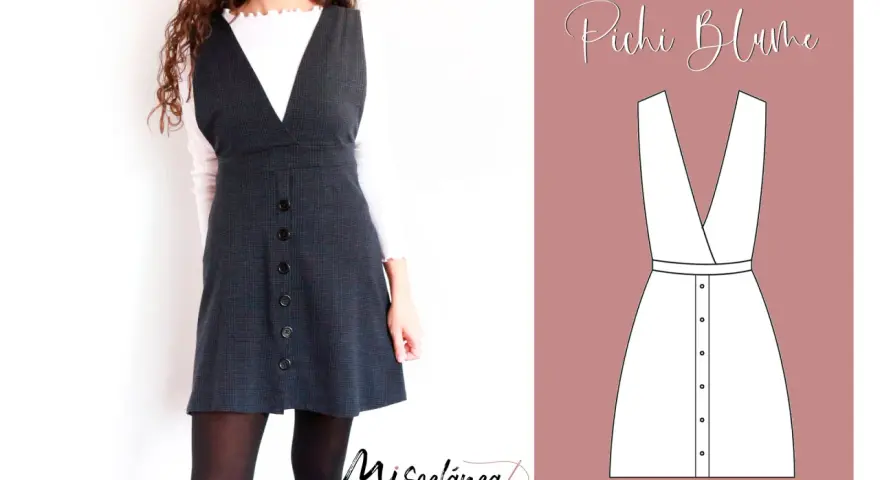 Patrón de pichi mujer con botones frontales y escote en V. Ideal para crear un look moderno y chic.