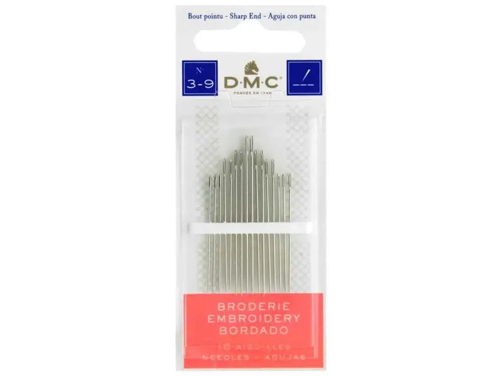 Paquete de agujas para bordar en bastidor, marca DMC, tama&ntilde;os 3-9. Listas para tus proyectos de bordado.