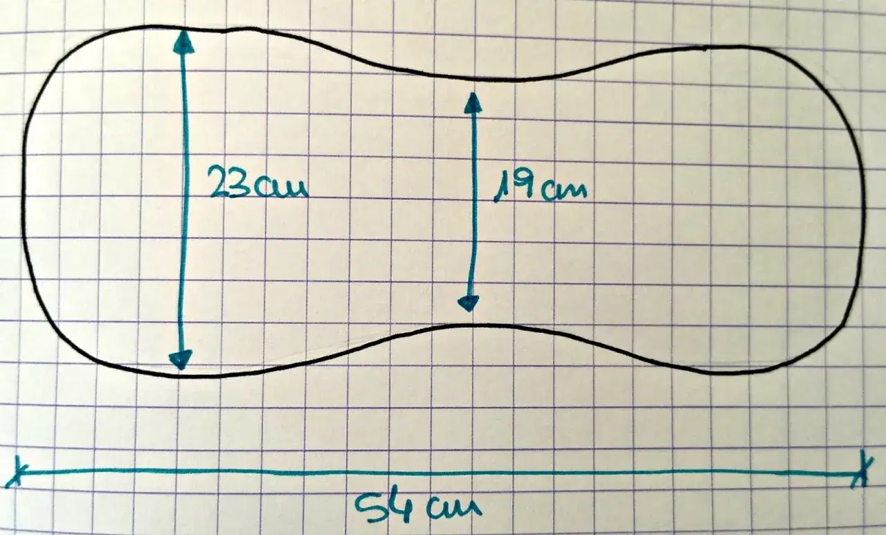 Patrones arrullo bebé medidas: contorno 54 cm, ancho 23 cm y 19 cm.