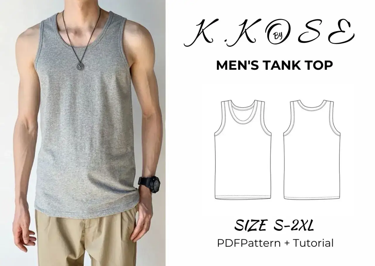 Patr&oacute;n de camiseta sin mangas para hombre. Incluye tallas S-2XL y tutorial.
