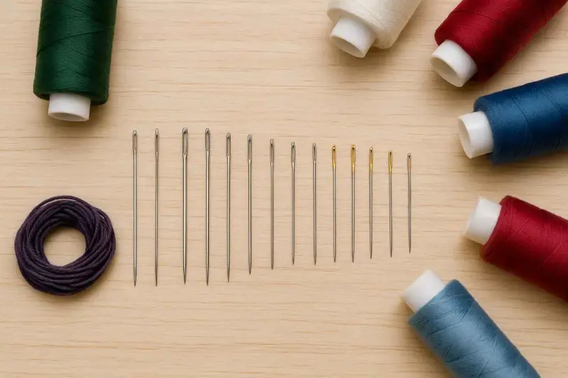 Hilos de colores y agujas de coser, perfectos para tu próximo proyecto de blog de costura.