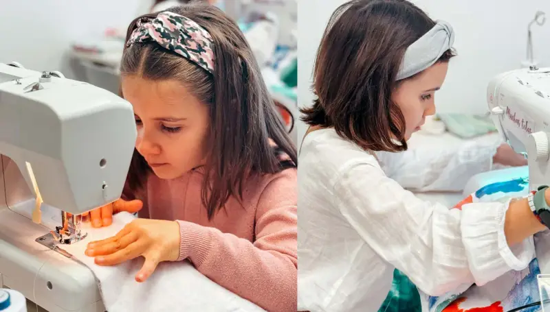 Niñas aprendiendo a coser, ideas para blogs de costura para niños.